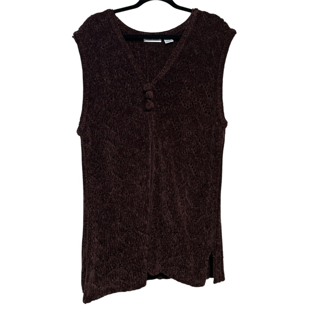 Lauren Brooke Chocolate Brown 90s Sweater Vest Chevron Buttons Boho